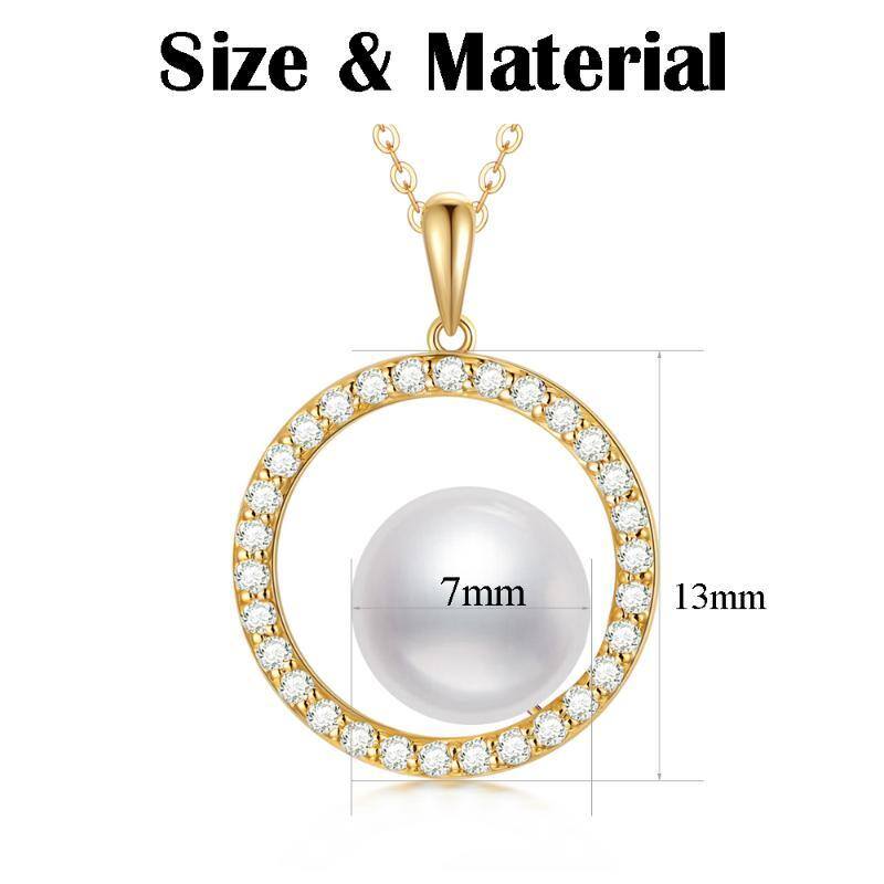 9K Gold Moissanite & Pearl Circle Pendant Necklace-3