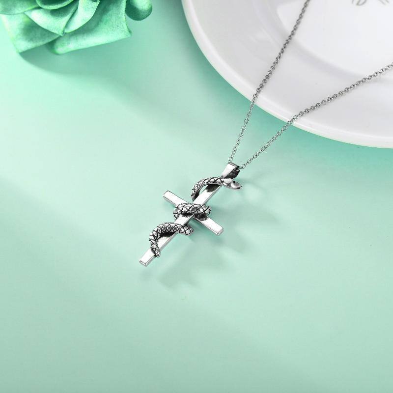 Snake Necklace for Men Cross Pendant 925 Sterling Silver Jewelry-6