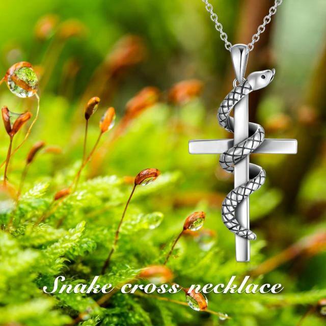 Snake Necklace for Men Cross Pendant 925 Sterling Silver Jewelry-3