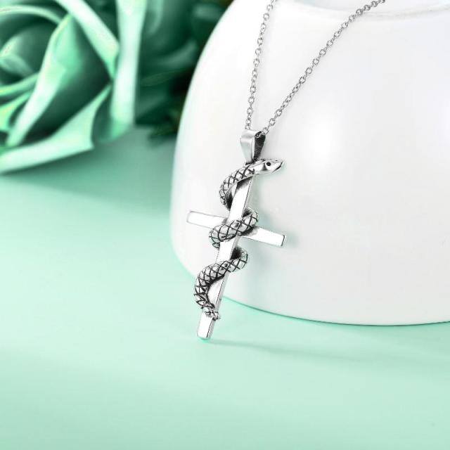 Snake Necklace for Men Cross Pendant 925 Sterling Silver Jewelry-5