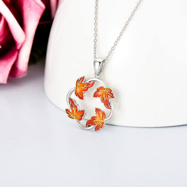 Sterling Silver Maple Leaf Pendant Necklace-4