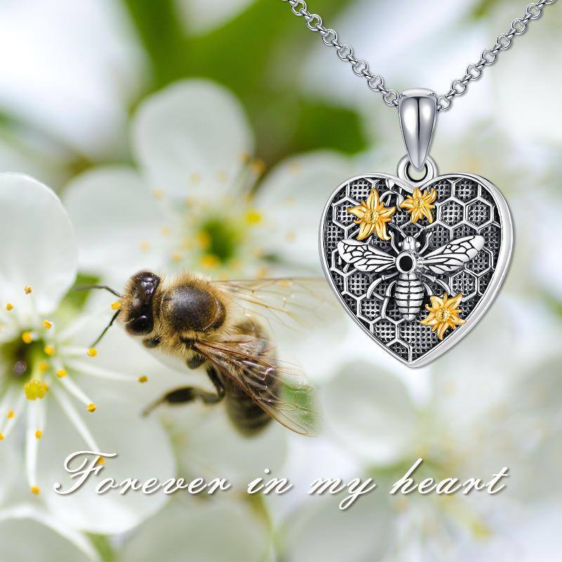 Sterling Silber Bienen personalisierte Foto Medaillon Halskette mit eingraviertem Wort-8