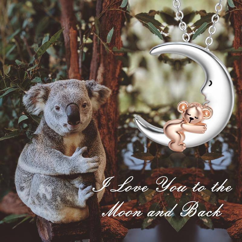 Collar colgante de plata de ley con dos tonos de oso koala y luna Regalo para niños-6