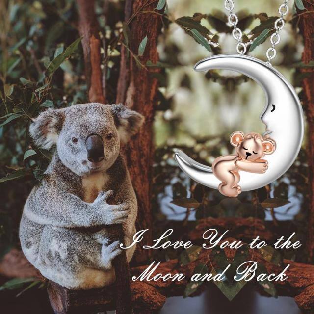 Collar colgante de plata de ley con dos tonos de oso koala y luna Regalo para niños-5