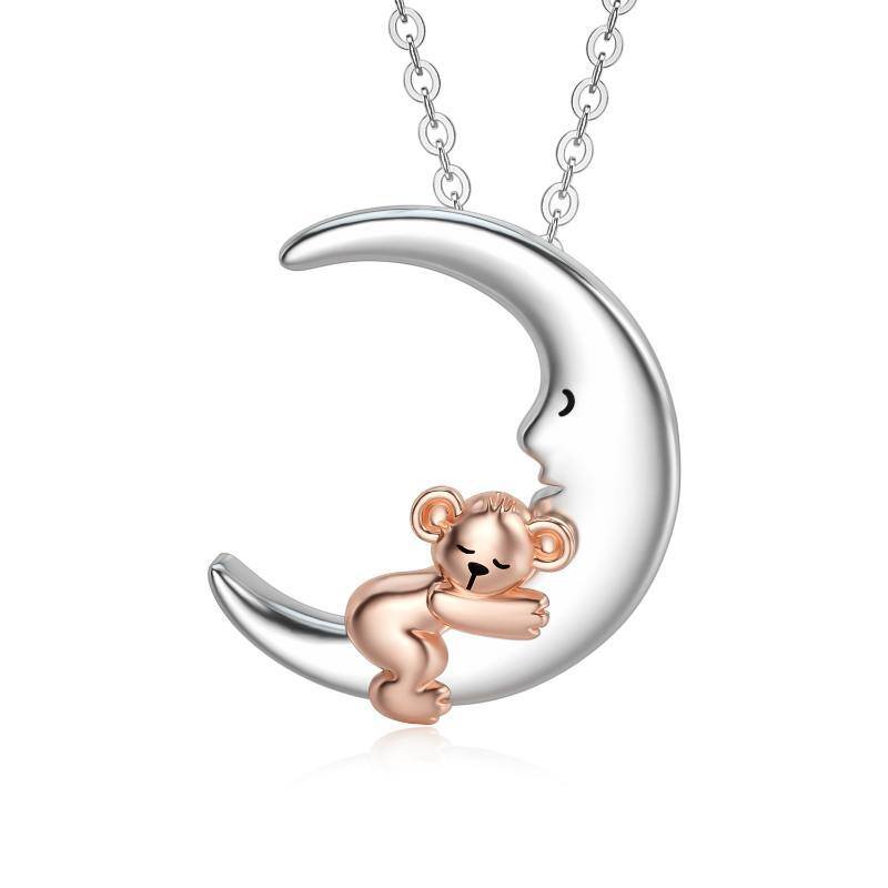 Collier en argent sterling avec pendentif Koala Bear & Moon bicolore Cadeau pour enfants-1