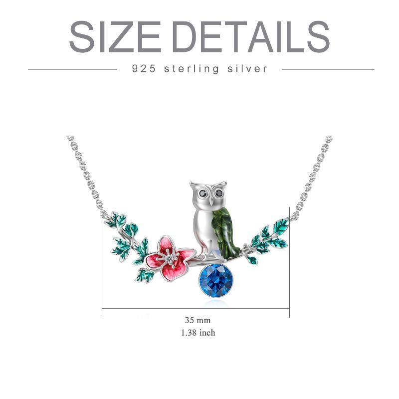 Sterling Silver Crystal Owl & Leaves Pendant Necklace-5