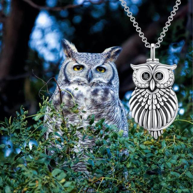 Sterling Silver Circular Shaped Owl Urn Necklace for Ashes with Engraved Word-5