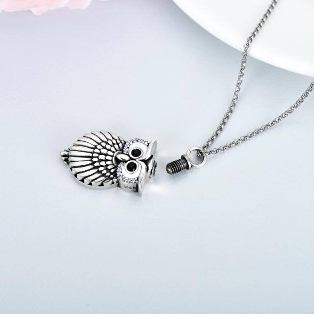 Sterling Silver Circular Shaped Owl Urn Necklace for Ashes with Engraved Word-3
