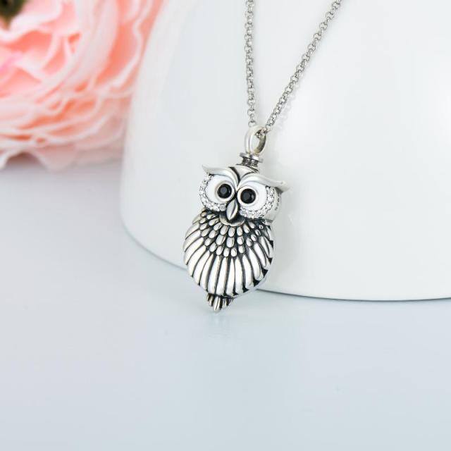 Sterling Silver Circular Shaped Owl Urn Necklace for Ashes with Engraved Word-2
