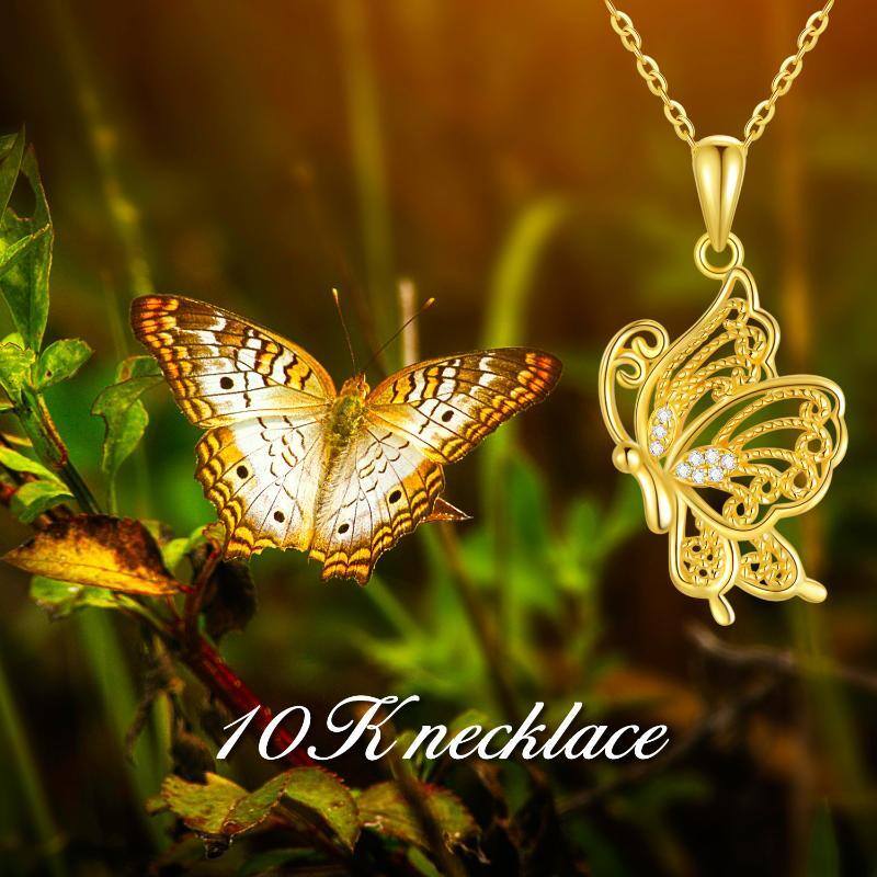 14K Gold Cubic Zirconia Butterfly Pendant Necklace-4