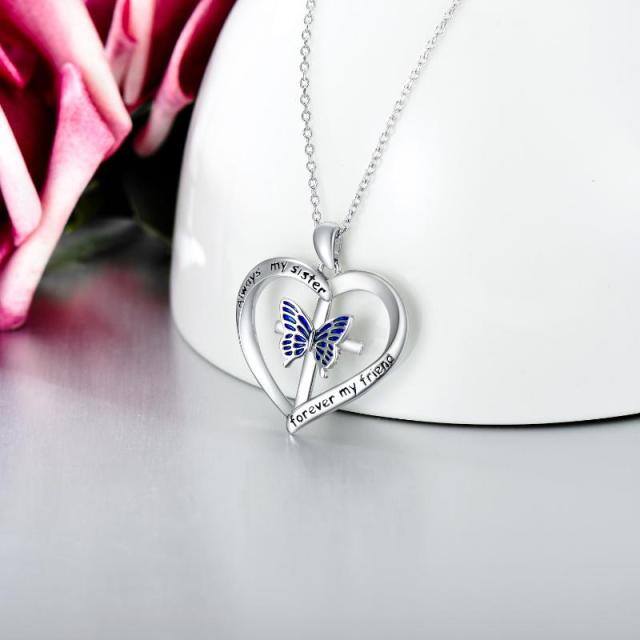 Sterling Silver Butterfly & Cross & Heart Pendant Necklace with Engraved Word-2