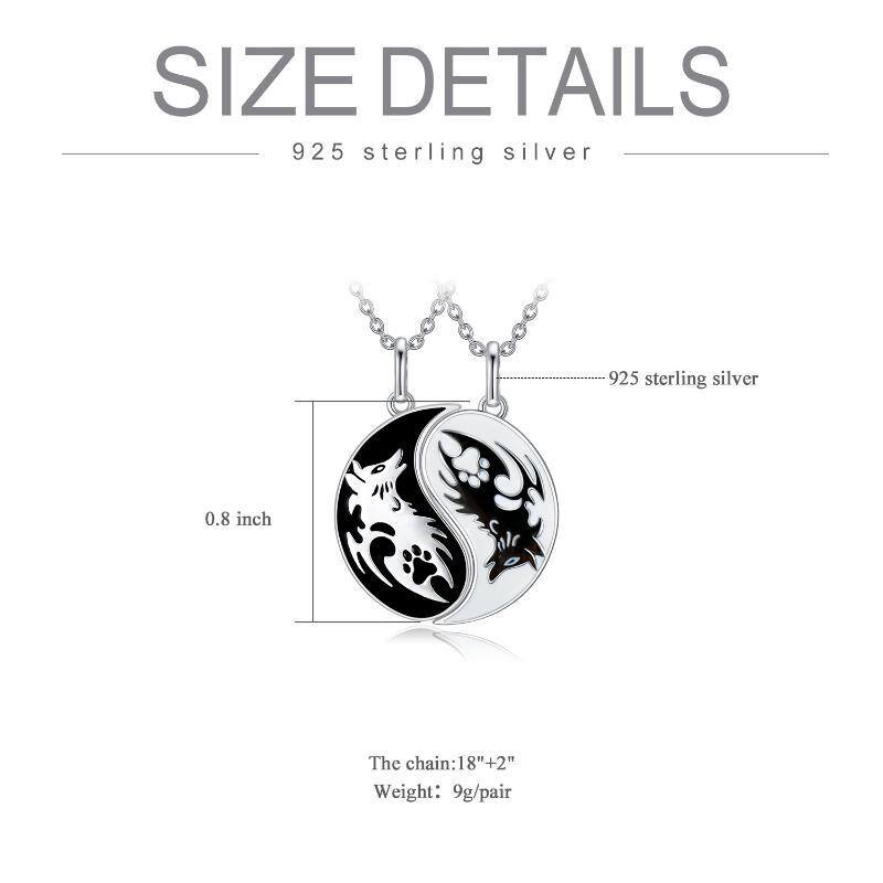 Sterling Silver Two-tone Wolf & Paw Yin Yang Pendant Couple Necklaces-7