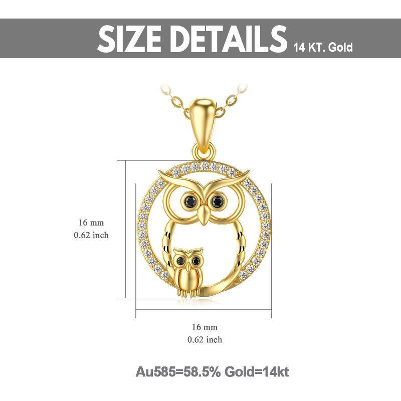 14K Gold Circular Shaped Moissanite Owl Pendant Necklace-6