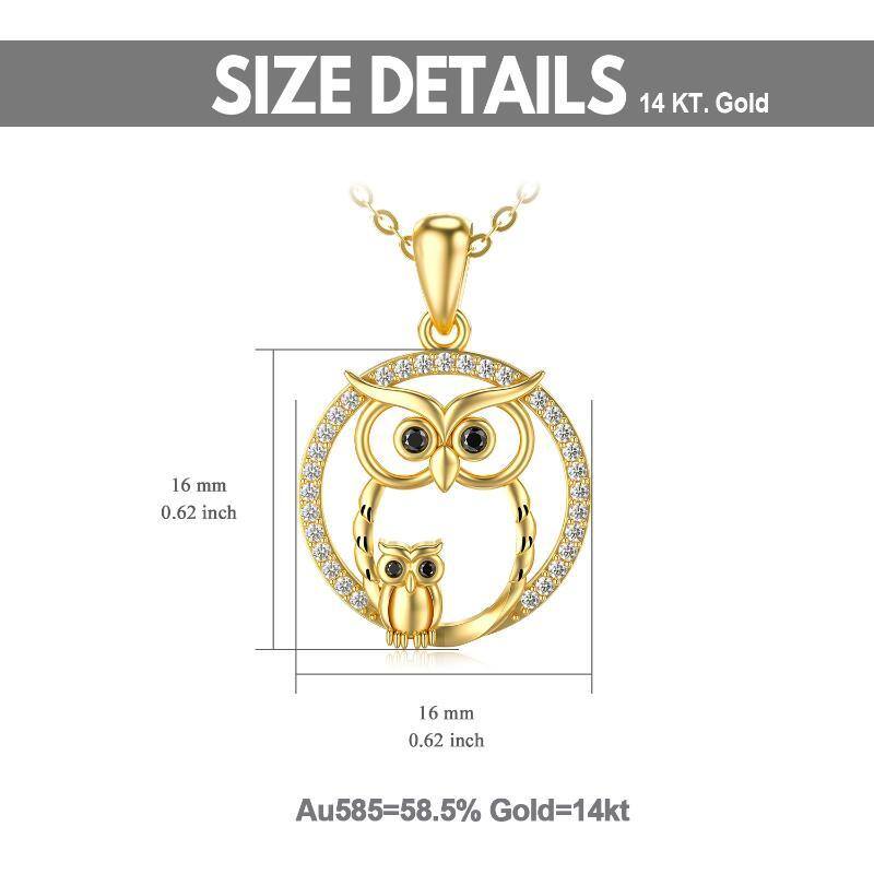 Collier pendentif hibou en or 14K avec forme circulaire en Moissanite-6