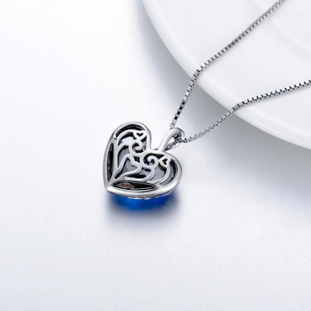 Sterling Silver Heart Heart Crystal Pendant Necklace-4