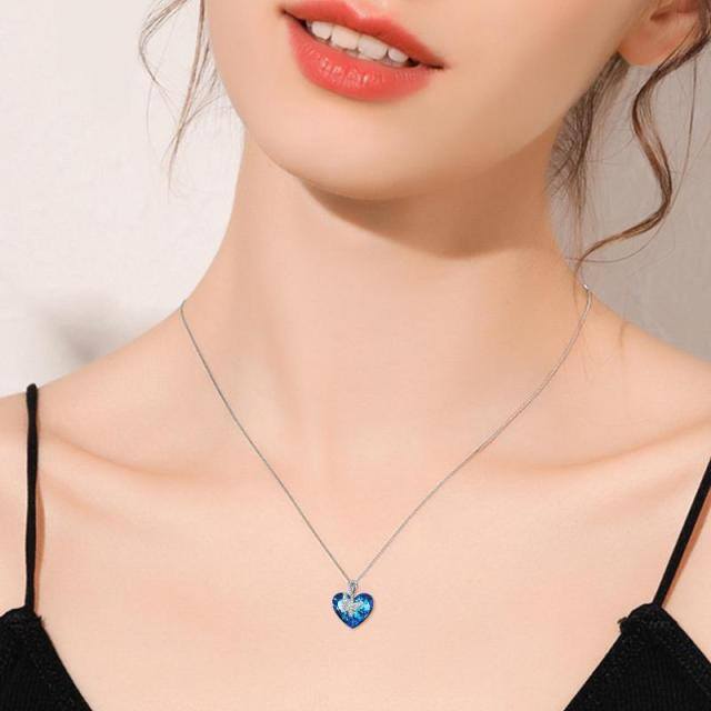 Collar con colgante de cristal en forma de corazón de plata de ley-1