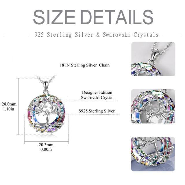 Sterling Silver Circular Shaped Tree Of Life Crystal Pendant Necklace-4