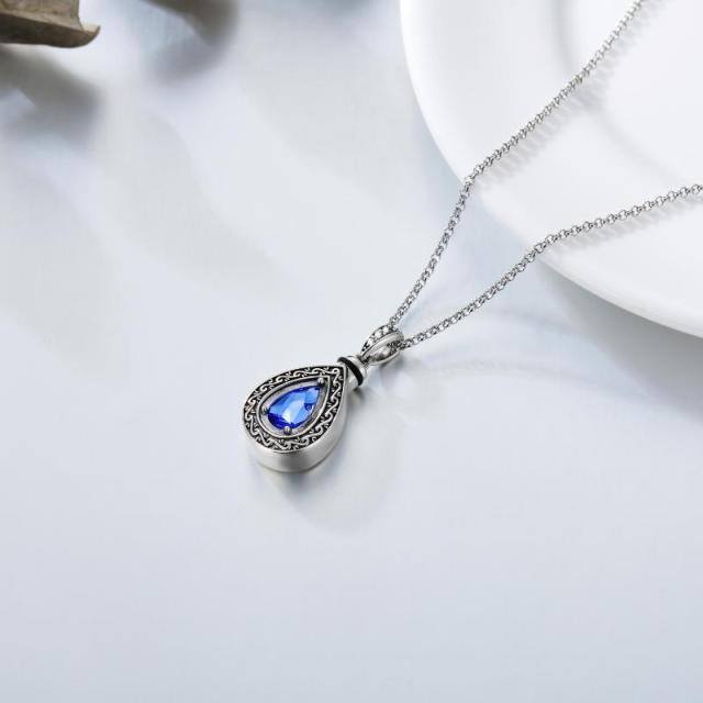 Sterling Silber Vintage Crystal Tear Drop Form Urne Halskette für Asche-2