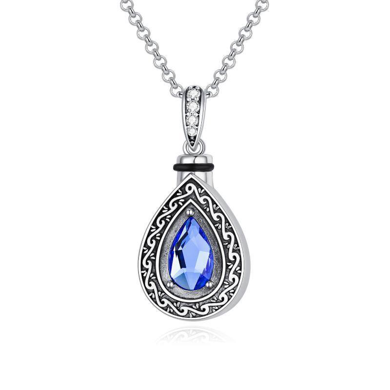 Sterling Silver Vintage Crystal Tear Drop Shape Urn Necklace for Ashes-1