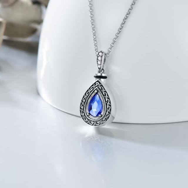 Sterling Silver Vintage Crystal Tear Drop Shape Urn Necklace for Ashes-1