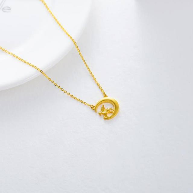 18K Gold Horse & Moon Pendant Necklace-3