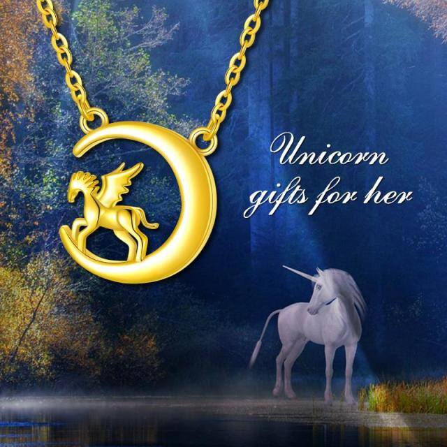 18K Gold Horse & Moon Pendant Necklace-4