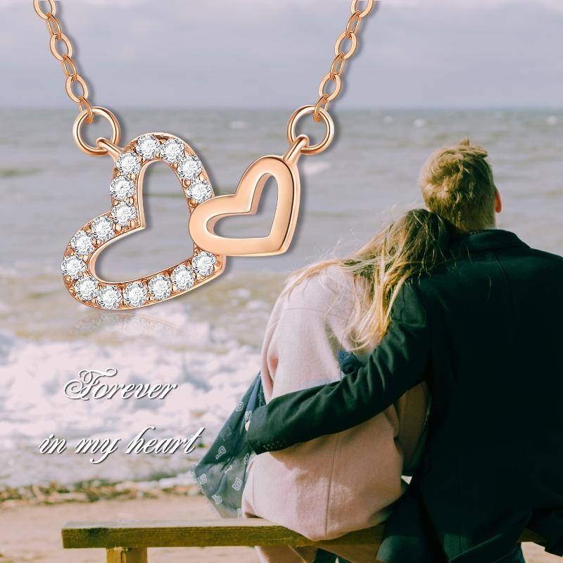 18K Rose Gold Heart With Heart Pendant Necklace-6