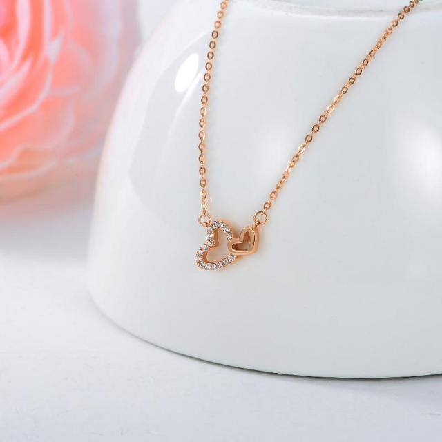 18K Rose Gold Heart With Heart Pendant Necklace-2