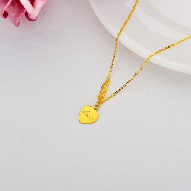 14K Gold Heart Pendant Necklace with Engraved Word-3