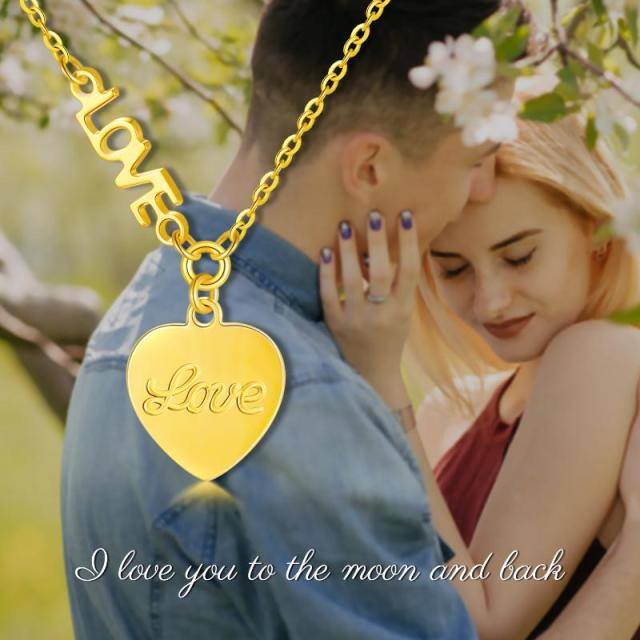 14K Gold Heart Pendant Necklace with Engraved Word-4