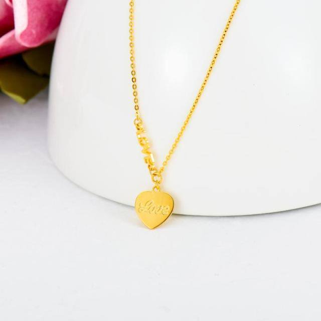 14K Gold Heart Pendant Necklace with Engraved Word-2