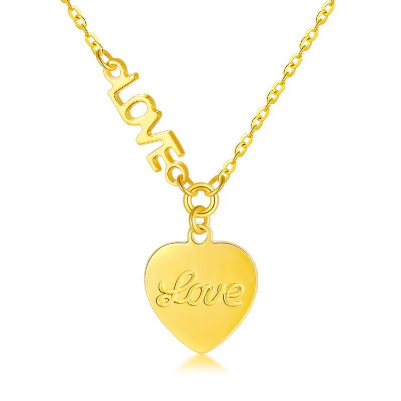 14K Gold Heart Pendant Necklace with Engraved Word-1