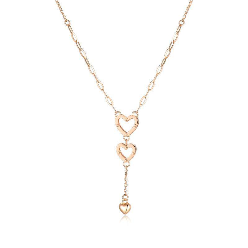 18K Rose Gold Heart With Heart Non-adjustable Y-Necklace-1