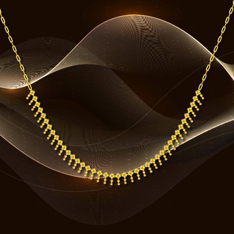 18K Gold Bead Metal Choker Necklace-6
