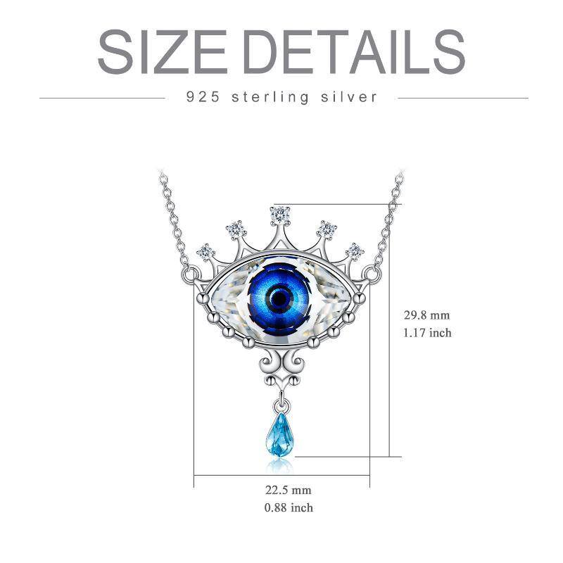 Sterling Silver Pear Shaped Crystal Evil Eye Pendant Necklace-5