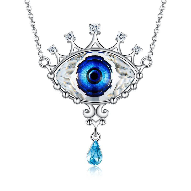 Sterling Silver Pear Shaped Crystal Evil Eye Pendant Necklace-1