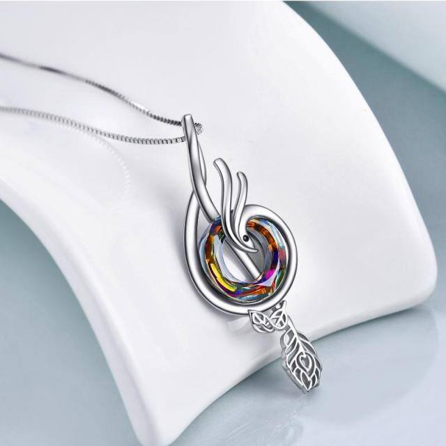 Sterling Silver Abalone Shellfish Phoenix & Music Symbol Pendant Necklace-2