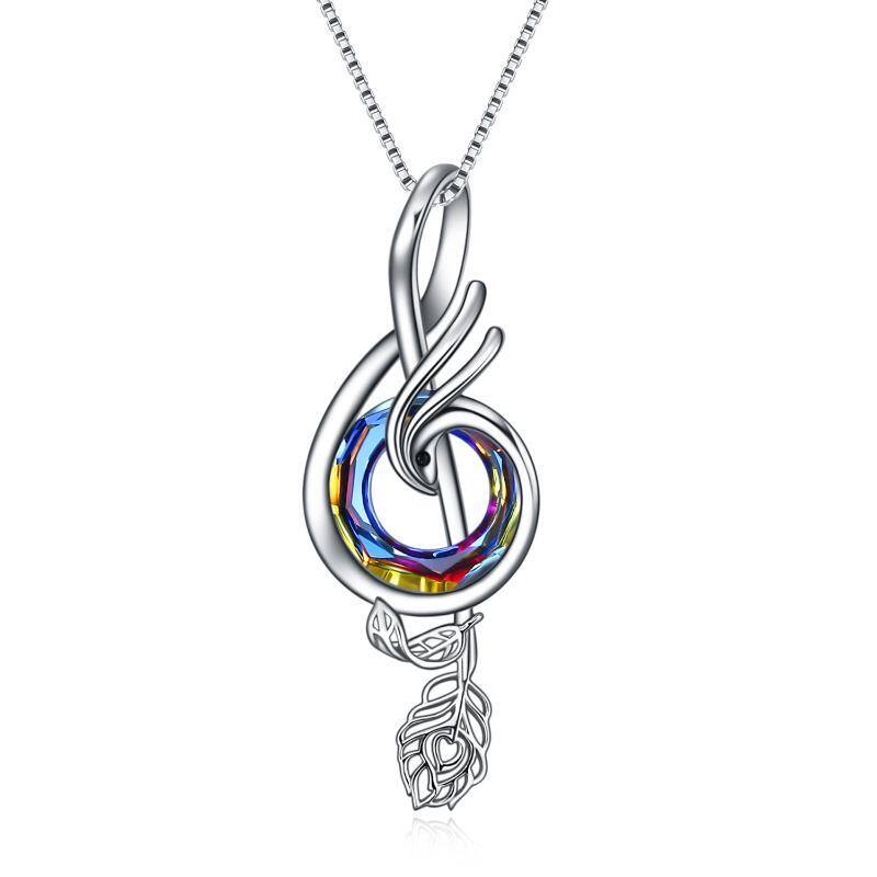 Sterling Silver Abalone Shellfish Phoenix & Music Symbol Pendant Necklace-1