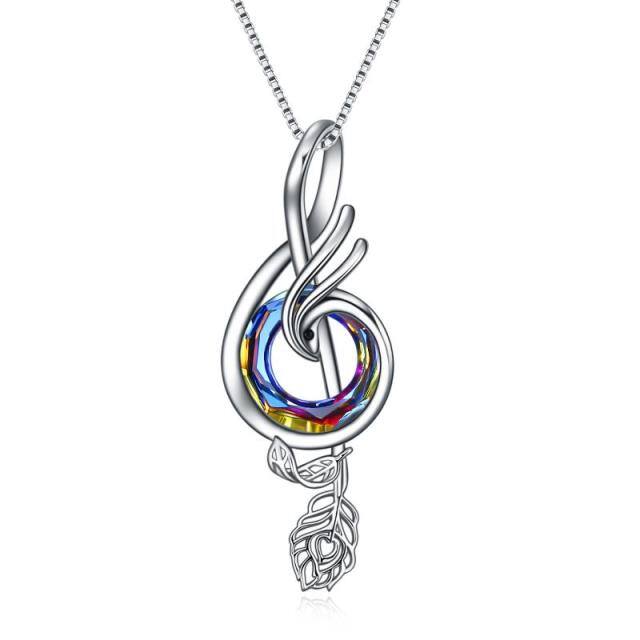 Sterling Silver Abalone Shellfish Phoenix & Music Symbol Pendant Necklace-0
