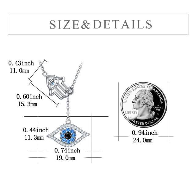 Colar em Y de prata esterlina com zircónio cúbico. olho do mal e pendente de mão Hamsa-4