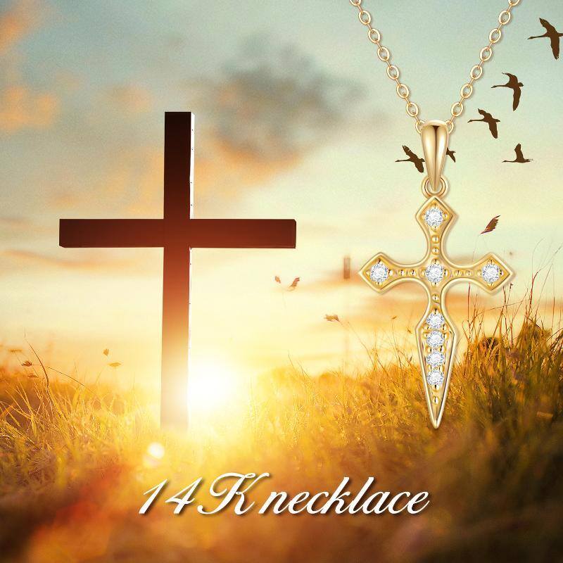 14K Gold Cubic Zirconia Cross Pendant Necklace-5