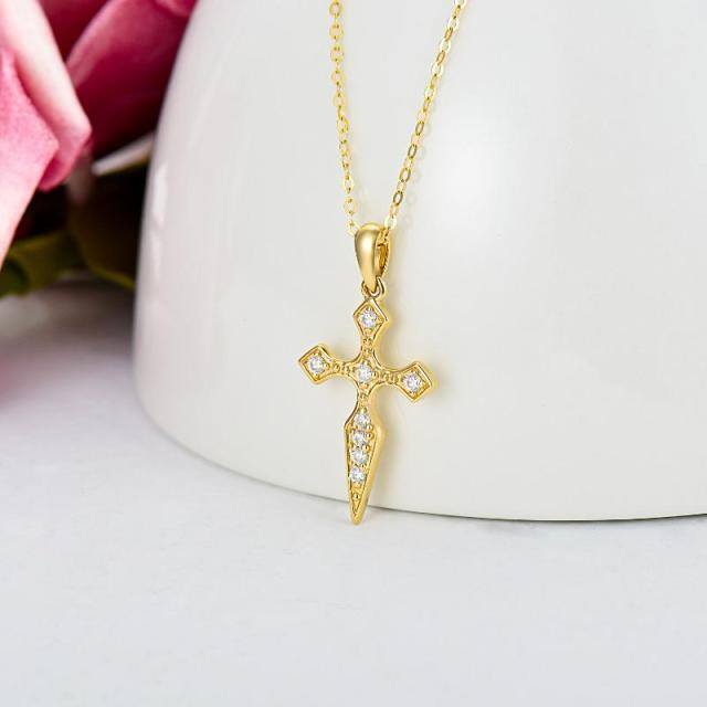 14K Gold Cubic Zirconia Cross Pendant Necklace-2