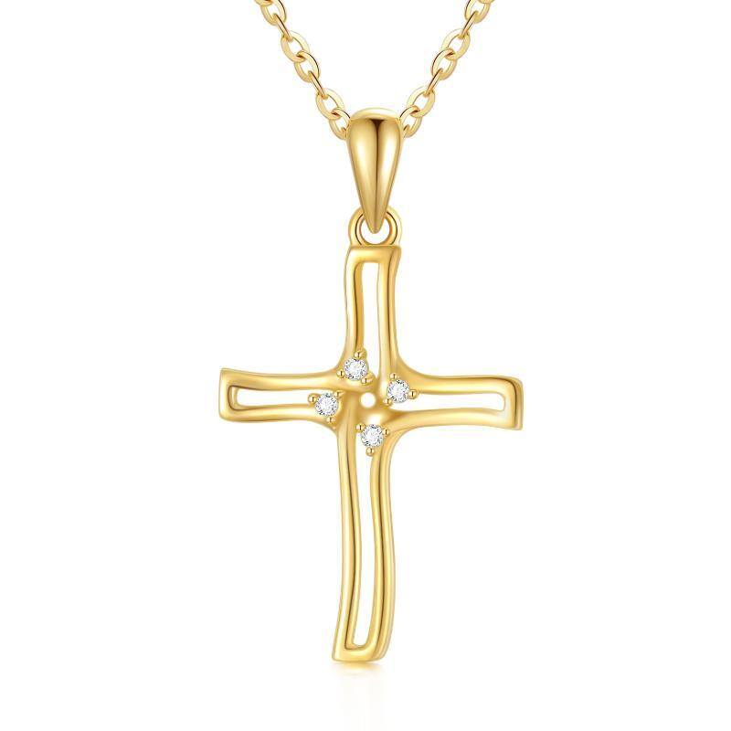 14K Gold Moissanite Cross Pendant Necklace-1