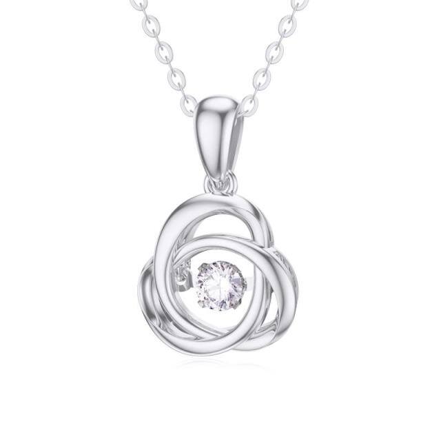 14K White Gold Circular Shaped Moissanite Celtic Knot Pendant Necklace-0