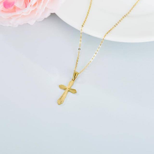 9K Gold Cross Pendant Necklace-3