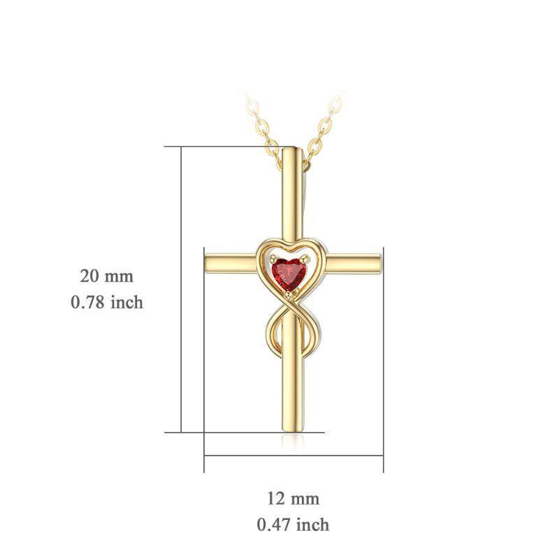 9K Gold Heart Shaped Cubic Zirconia Cross & Heart With Heart Pendant Necklace-5