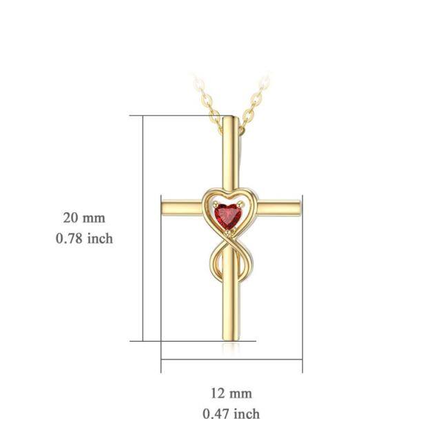 9K Gold Heart Shaped Cubic Zirconia Cross & Heart With Heart Pendant Necklace-4