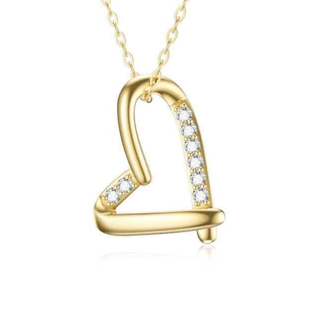9K Gold Cubic Zirconia Heart Pendant Necklace-0