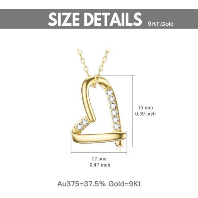 9K Gold Cubic Zirconia Heart Pendant Necklace-4
