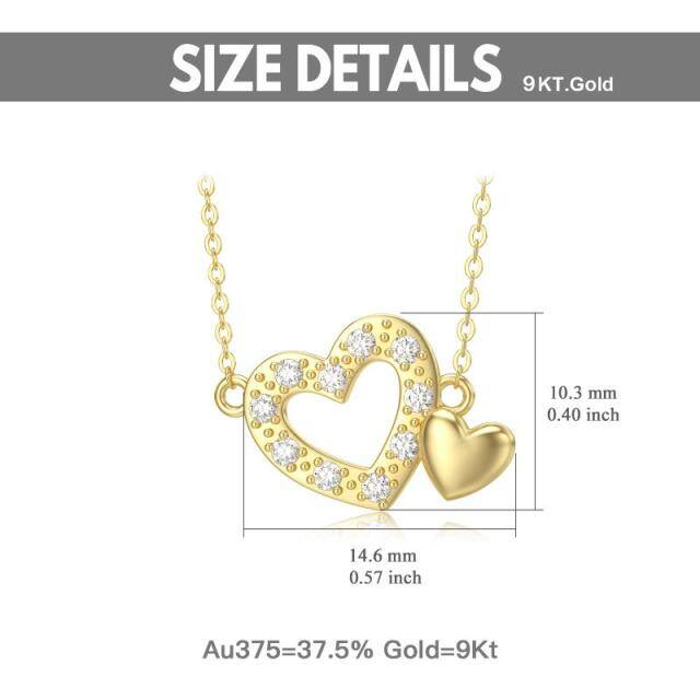9K Gold Circular Shaped Cubic Zirconia Heart Pendant Necklace-5